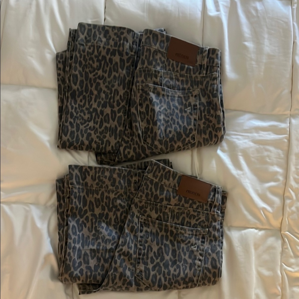 Brown Flare Wide Leg Jeans with Cheetah Print
